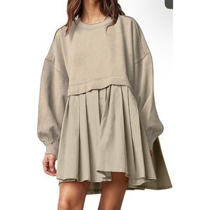 NEW Crew Neck Pullover Oversized Sweatshirt Mini Dress L